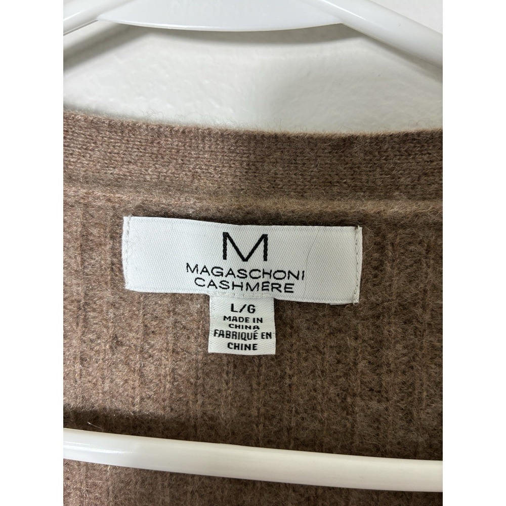 magaschoni 100% cashmere Button Front Cardigan Sz L Brown Soft Quite Luxury - Picture 2 of 7